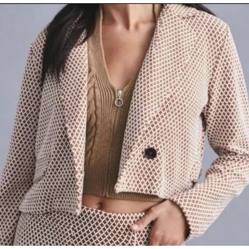 Maeve Anthropologie Womens Geometric Print Cropped Knit Blazer M Career preppy
